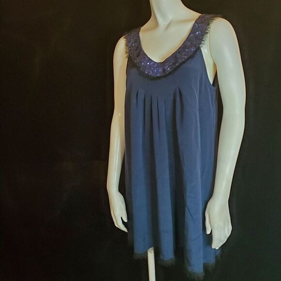 Alice & Olivia Blue Sequined Neck Sleeveless Dress (M) - Picture 1 of 5